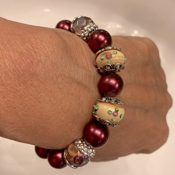 Faux Pearl, Crystal, & Bead Stretch Bracelet - Picture 5 of 5